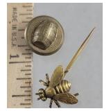 Figural Political button & pin - bee & barrel