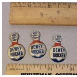 3 Dewey Bricker fold over political pins