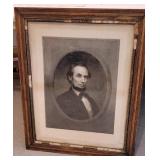 Large early engraving of Abraham Lincoln in Oak