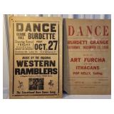 2 burdett NY barn dance cardboard posters - 1938