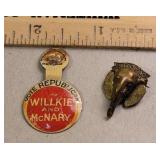 2 pins - Willkie elephant GOP and Willkie McNary