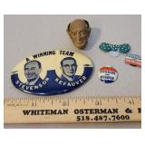 Political pins and rubber head - Stevenson and