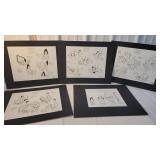 5 cartoonist drawings by JP Crangle 1984 - The
