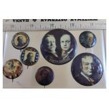 7 misc political pins - Taft and sherman, etc -