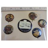 6 political buttons - all have been damp