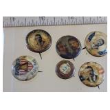 6 political buttons - all have been damp