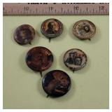 6 political buttons - all have been damp