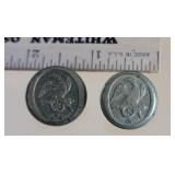 2 War of 1812 buttons - eagle and Cannon