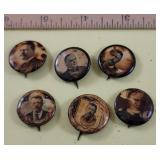 6 political buttons - all have been damp