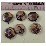 6 political buttons - all have been damp