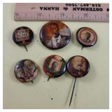 6 political buttons - all have been damp