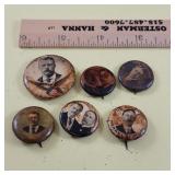 6 political buttons - all have been damp