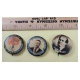 3 political buttons - Roosevelt, & William Bryan