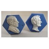 2 Jasperware political paperweights / tiles