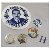 6 political pins - Thomas Dewey, Charles Hughes,