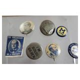 6 political pins & stamp - Bryan, James garfield,