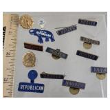 13 political pins - Hoover, Landon, etc