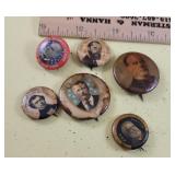 6 political buttons - all have been damp