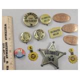 12 political pins/tokens - Goldwater, Nixon,