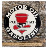 Tin Red Hat Gasoline sign