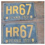 Pair 1931 pa license plates
