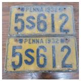 Pair 1932 pa license plates