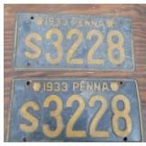Pair 1933 pa license plates