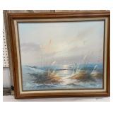 Signed painting on canvas - beach landscape at