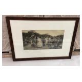 Framed Victorian wedding print - A Village
