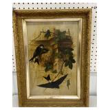 Pretty painting on board - birds w/ ivy approx