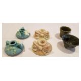 Lot of Roseville, West Coast pottery candle