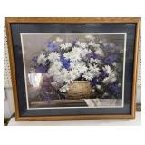 Framed floral print approx 30"x36"