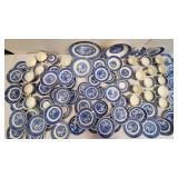 Large lot of Blue Willowware Cups, Saucers, Bowls