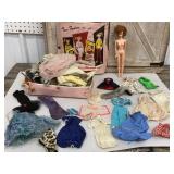 Vintage Barbie & case full of clothing - needs
