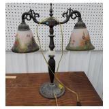 Double student lamp Reverse painted shades