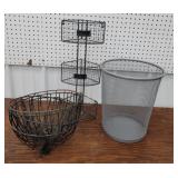 Veggie baskets, metal trash can, organizer