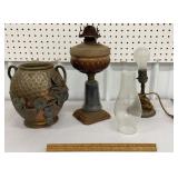 Vase, oil lamp base, shade & lamp base - needs