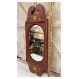 Red painted mirror w/ floral design approx