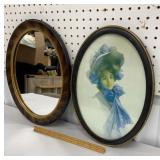 2 nice oval frames - mirror & Victorian lady w/