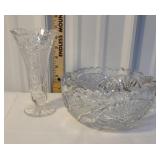 Cut glass bowl & vase