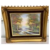 Artist signed painting on board - forest w/