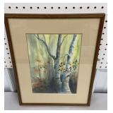 J. Krawczyk framed watercolor - birch trees in