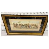 Framed medieval procession etching approx 18"x32"