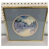 Artist signed watercolor - trees along the water