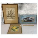 3 piece art - architectural, equipment, floral