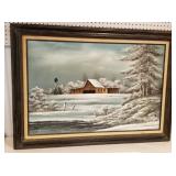 Large painting of barn scene on canvas 42x31