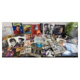 Elvis ephemera - posters, books, trash bin,