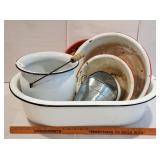 Mostly Enamelware, some chips & stains