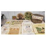 Lot of needle point in a hat box