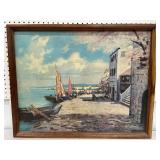 Painting on canvas - coastal village in spring